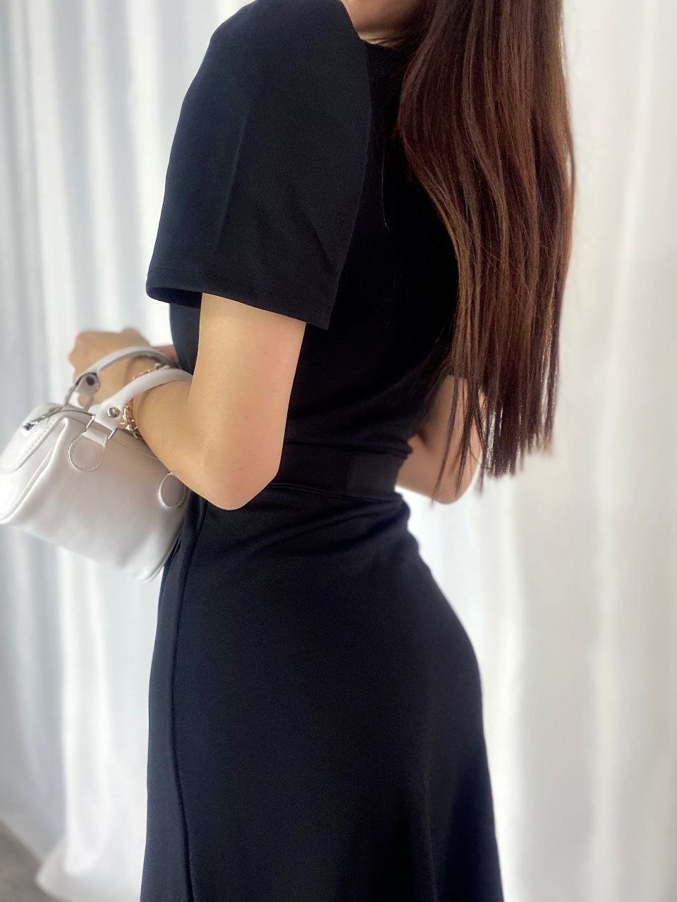 Mamo Siyah Midi Kruvaze Krep Elbise - Mamo kadın butik elbise