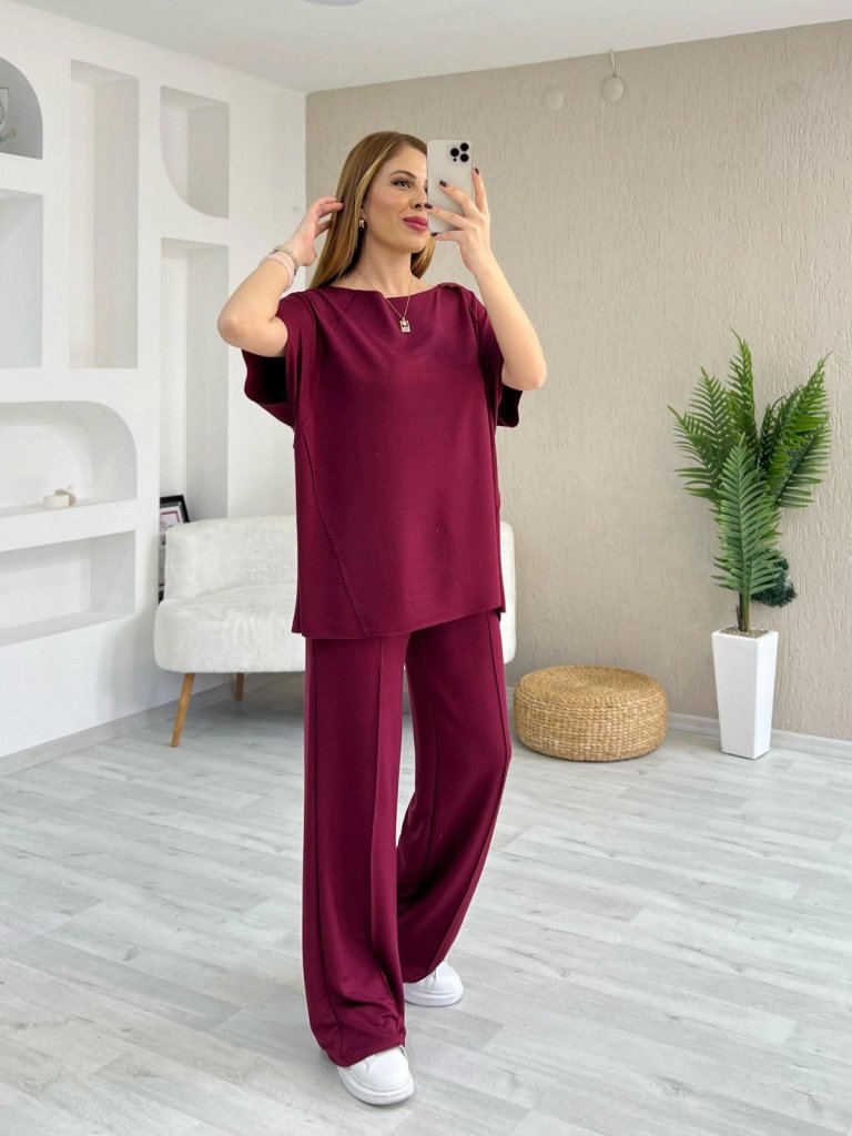 Mamo Bordo Viskon Takım - Mamo kadın butik takım