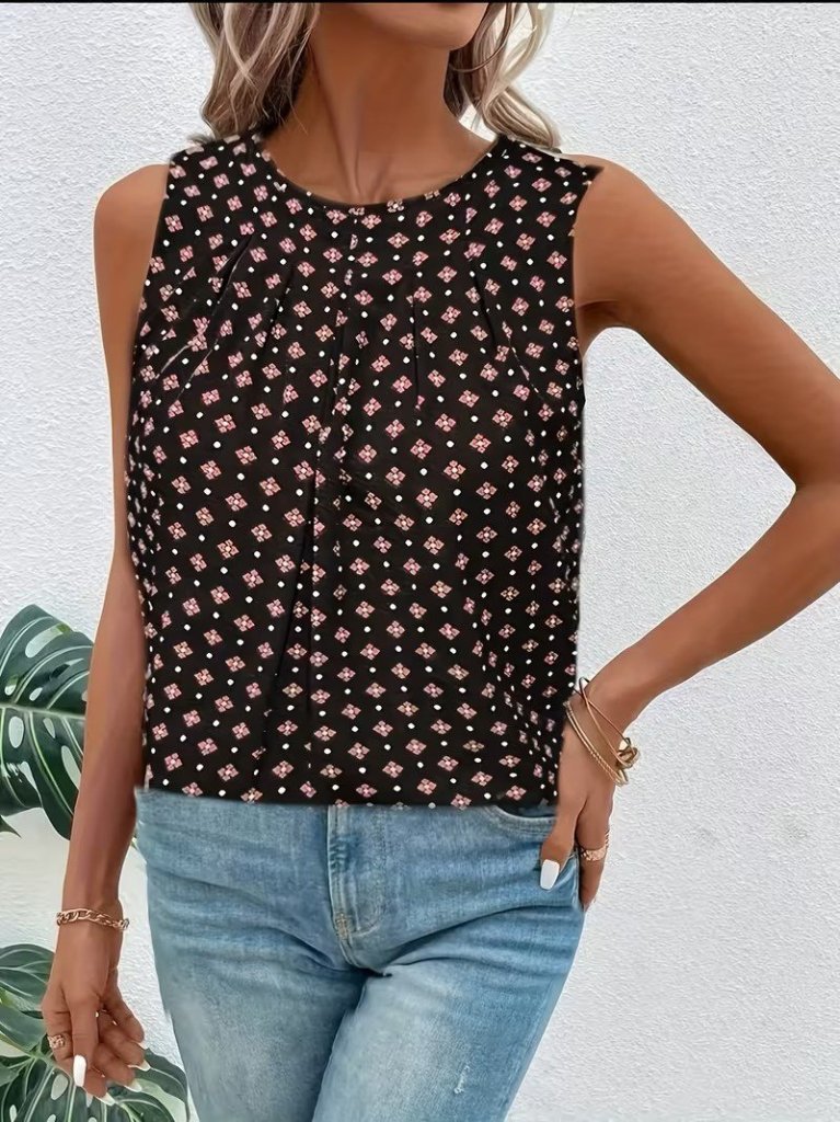 Mamo Siyah Askılı Desenli Bluz - Mamo kadın butik bluz