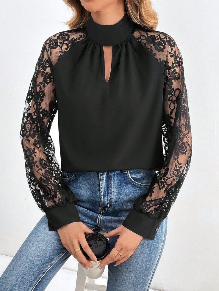 Mamo Siyah Tül Detaylı Bluz - Mamo kadın butik bluz