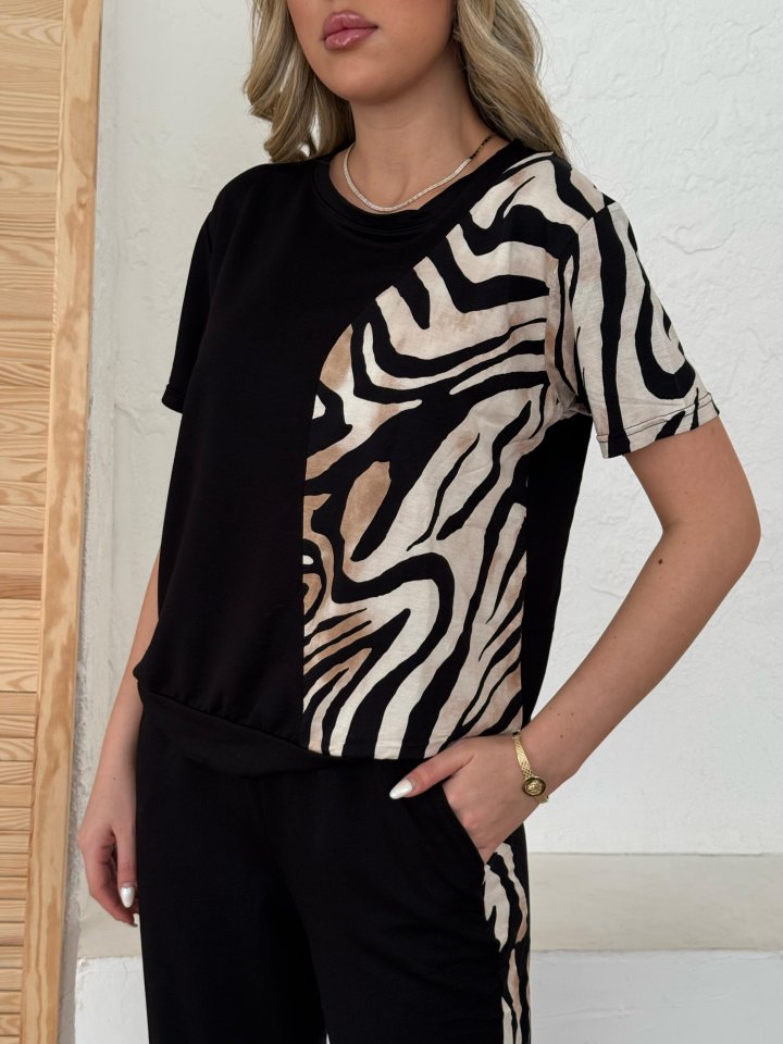 Mamo Siyah Leopar Desenli Takım - Mamo kadın butik takım