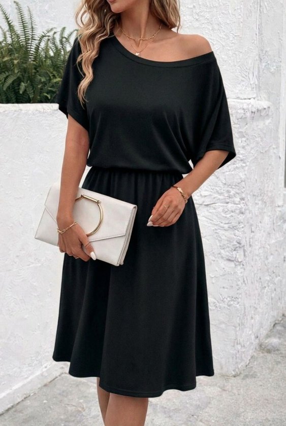 Mamo Siyah Mini Viskon Elbise - Mamo kadın butik elbise