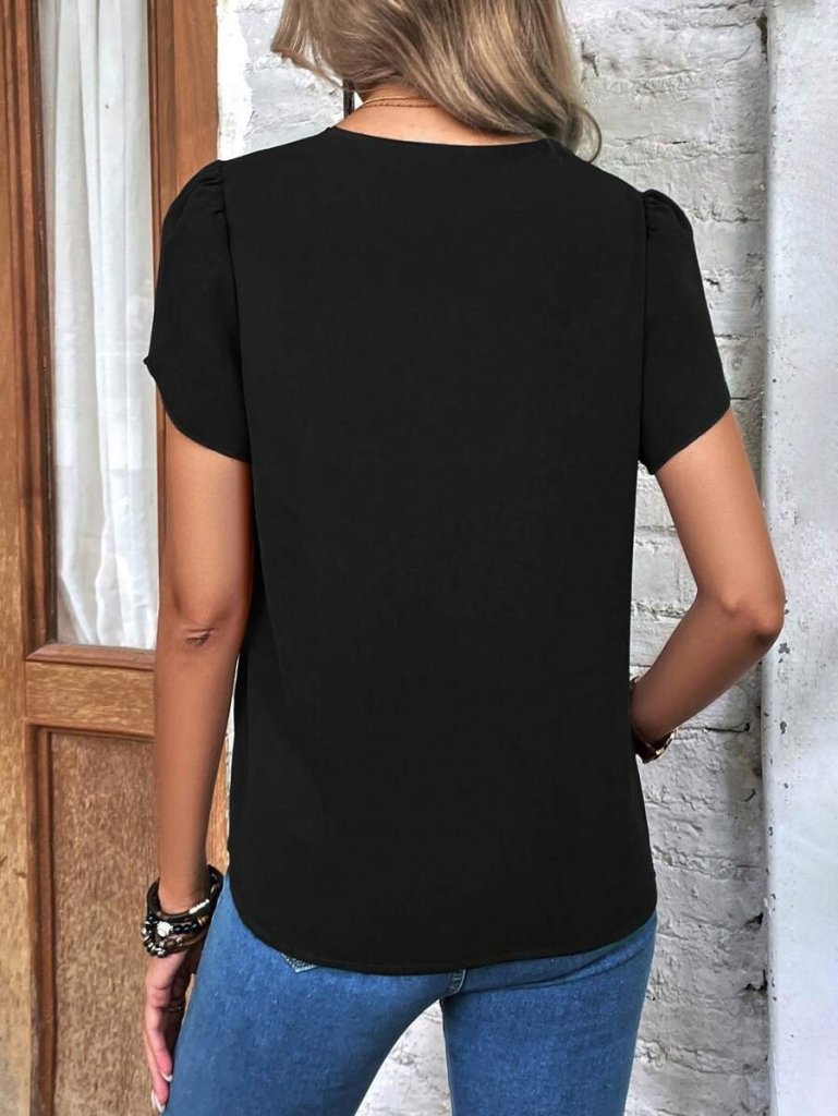 Mamo Siyah V Yaka Krep Bluz - Mamo kadın butik bluz
