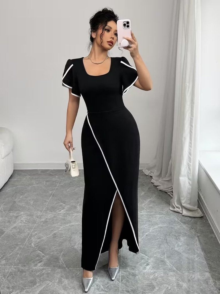 Mamo Siyah Mini Sim Detaylı Krep Elbise - Mamo kadın butik elbise