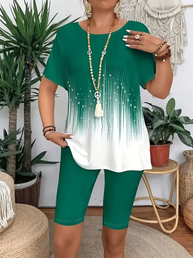 Mamo Yeşil Desenli Takım - Mamo kadın butik takım