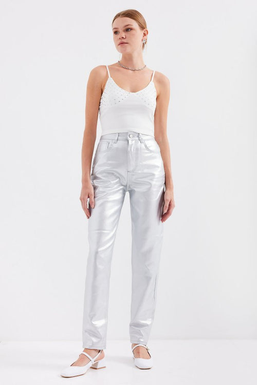 Mamo Beyaz Askılı Crop Üst - Mamo kadın butik üst giyim