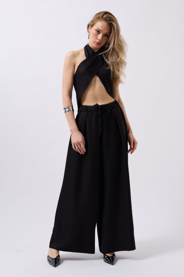Mamo Siyah Keten Oversize Pantolon - Mamo kadın butik alt giyim