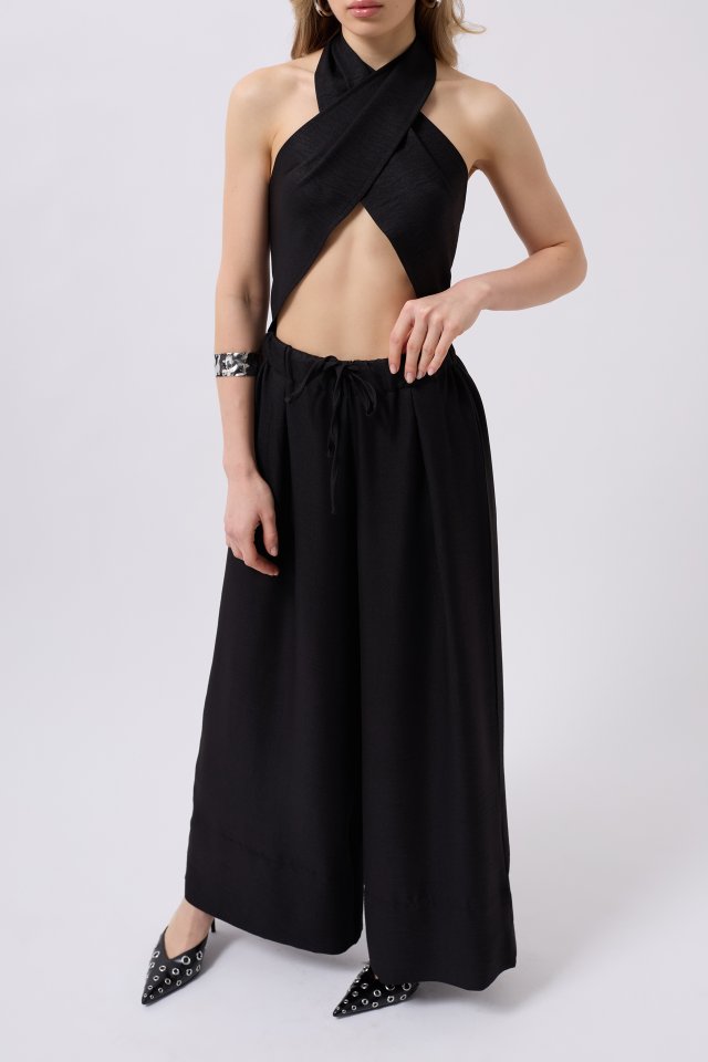 Mamo Siyah Keten Oversize Pantolon - Mamo kadın butik alt giyim