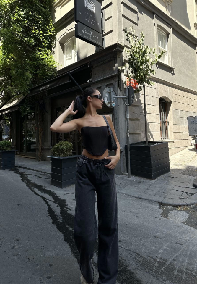 Mamo Siyah Yırtmaç Detaylı Pantolon - Mamo kadın butik alt giyim