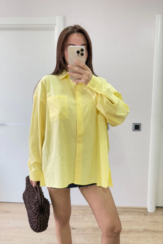 Mamo Sarı Yırtmaç Detaylı Gömlek - Mamo kadın butik üst giyim