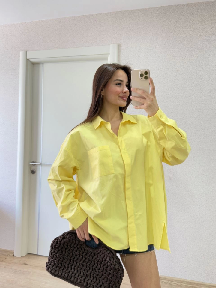 Mamo Sarı Yırtmaç Detaylı Gömlek - Mamo kadın butik üst giyim