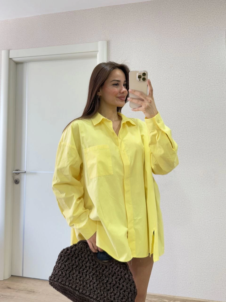 Mamo Sarı Yırtmaç Detaylı Gömlek - Mamo kadın butik üst giyim
