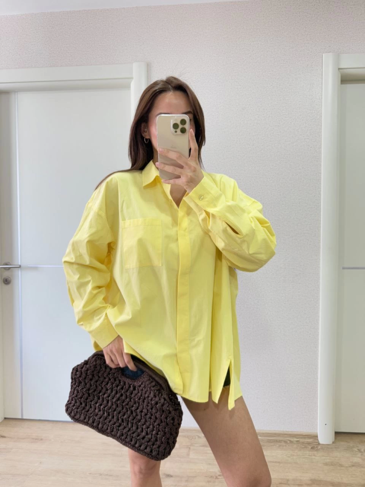 Mamo Sarı Yırtmaç Detaylı Gömlek - Mamo kadın butik üst giyim
