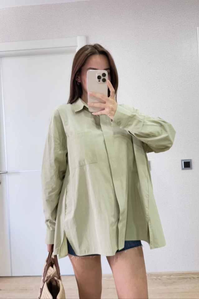 Mamo Yeşil Yırtmaç Detaylı Gömlek - Mamo kadın butik üst giyim