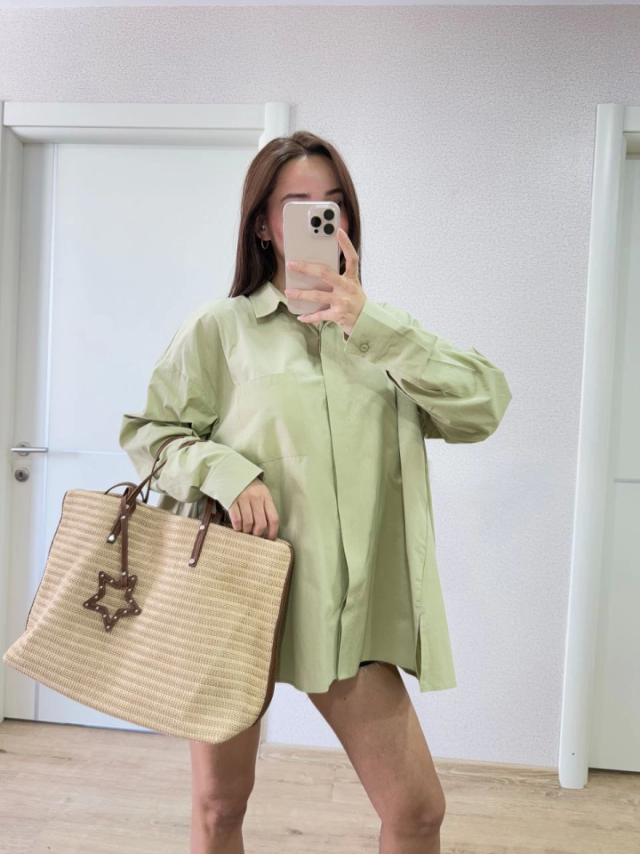 Mamo Yeşil Yırtmaç Detaylı Gömlek - Mamo kadın butik üst giyim