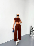 Mamo Kahverengi Crop Takım - Mamo kadın butik takım