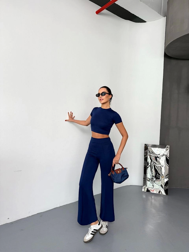 Mamo Lacivert Crop Takım - Mamo kadın butik takım