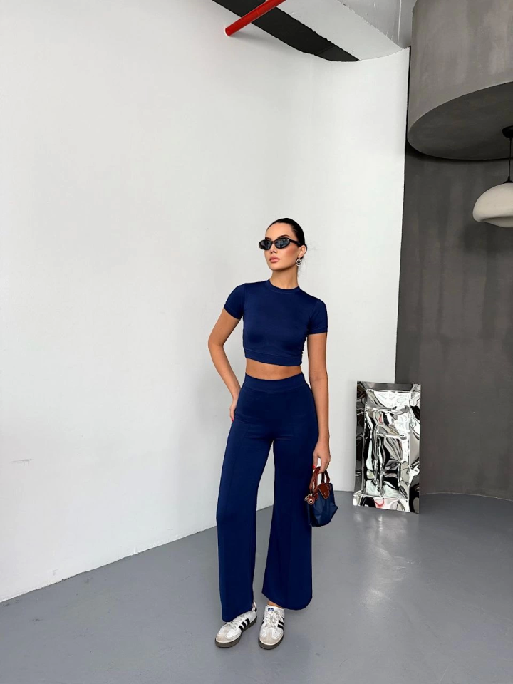 Mamo Lacivert Crop Takım - Mamo kadın butik takım