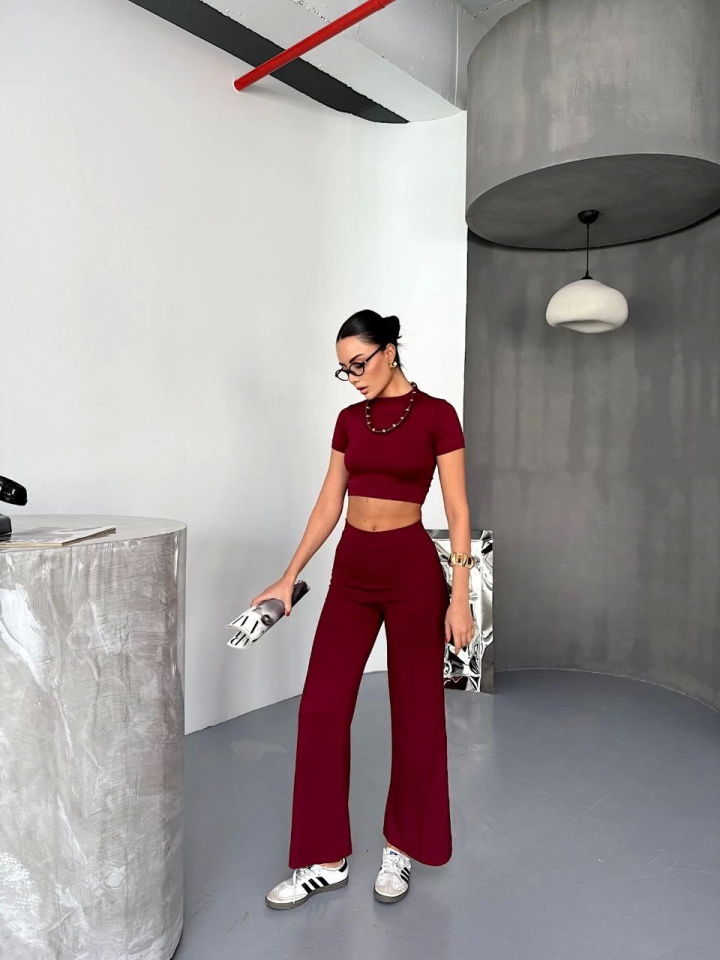 Mamo Bordo Crop Takım - Mamo kadın butik takım