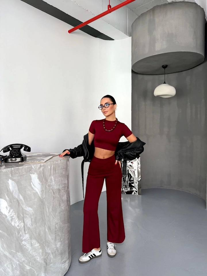 Mamo Bordo Crop Takım - Mamo kadın butik takım