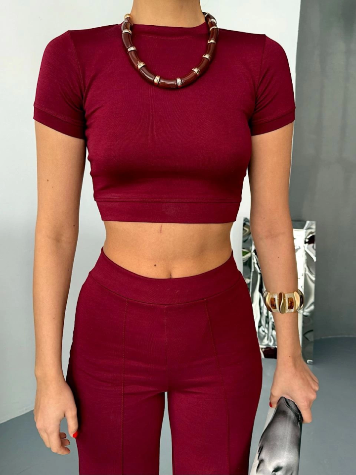 Mamo Bordo Crop Takım - Mamo kadın butik takım