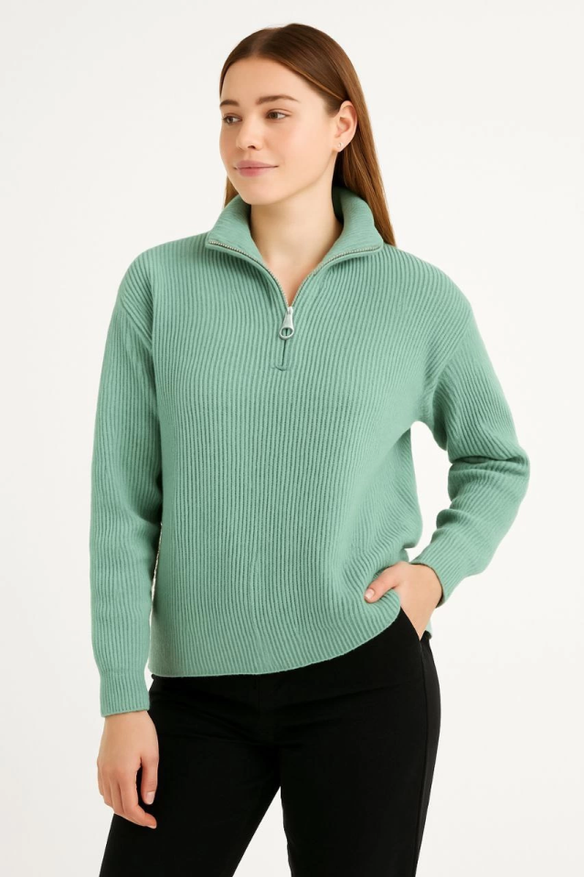 Mamo Mint Yeşili Triko Oversize Bluz - Mamo kadın butik bluz