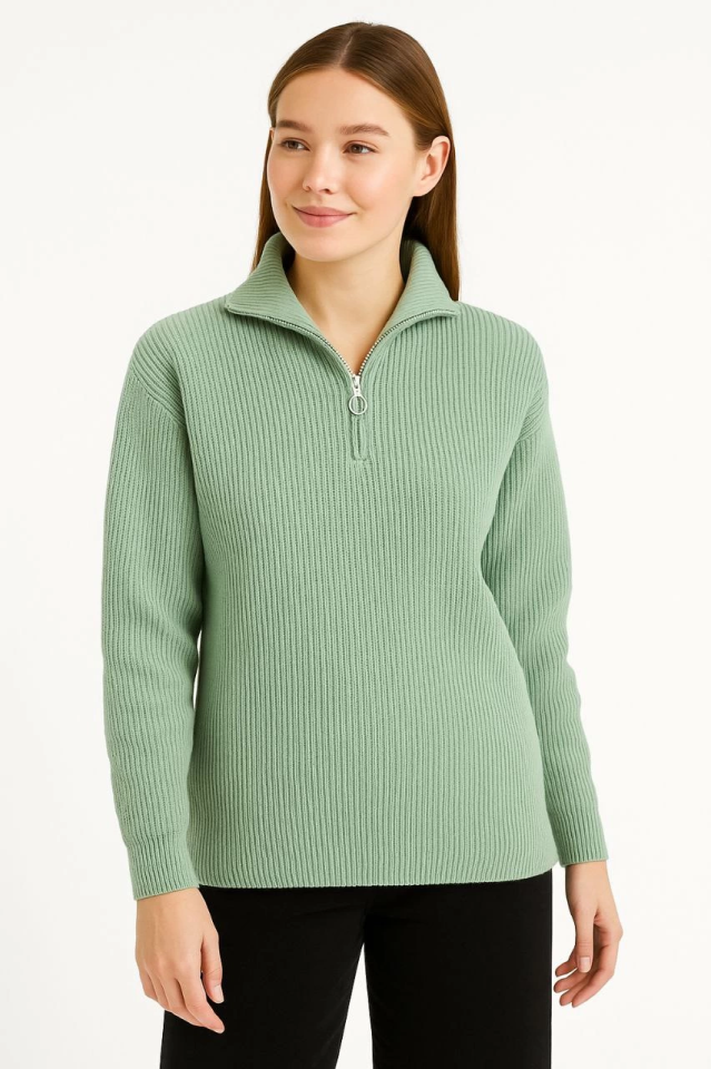 Mamo Mint Yeşili Triko Oversize Bluz - Mamo kadın butik bluz