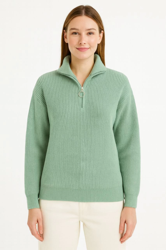Mamo Mint Yeşili Triko Oversize Bluz - Mamo kadın butik bluz