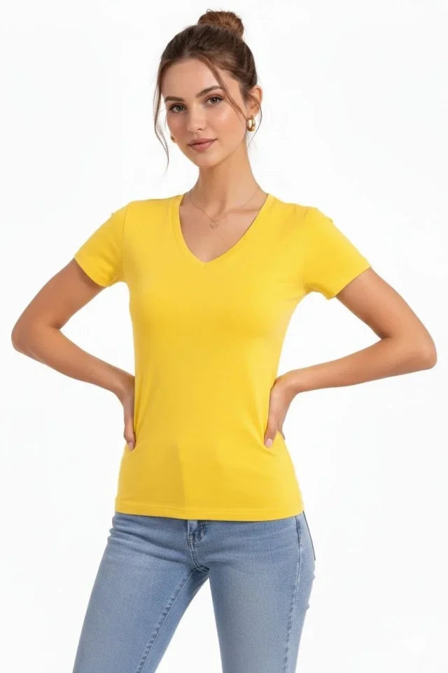 Mamo Sarı V Yaka Şort - Mamo kadın butik alt giyim