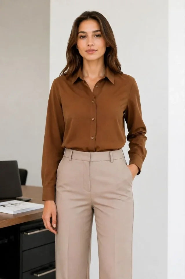 Mamo Kahverengi Gömlek - Mamo kadın butik üst giyim