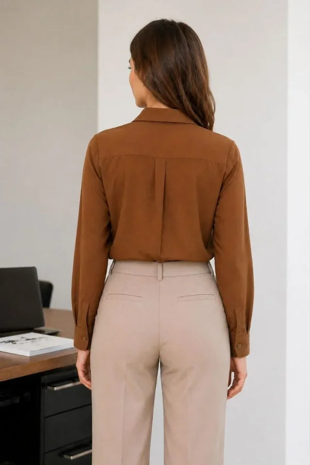 Mamo Kahverengi Gömlek - Mamo kadın butik üst giyim