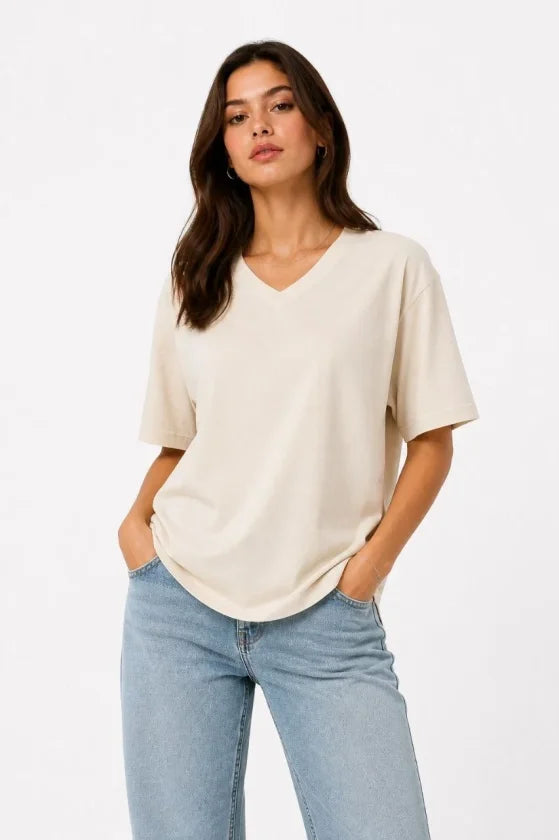 Mamo Bej V Yaka Şort - Mamo kadın butik alt giyim