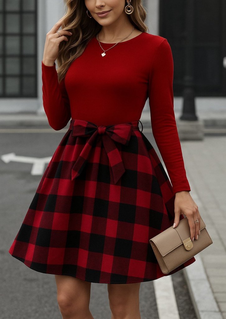Mamo Kırmızı Mini Viskon Elbise - Mamo kadın butik elbise