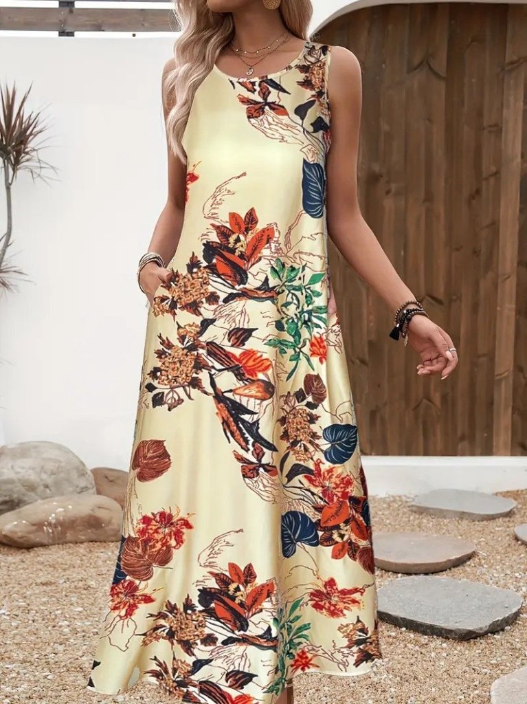 Mamo Desenli Askılı Cepli Elbise - Mamo kadın butik elbise