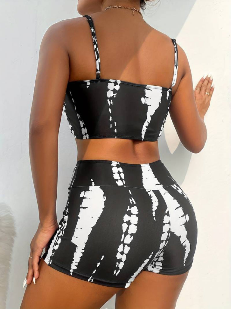 Mamo Siyah Askılı Crop Takım - Mamo kadın butik takım