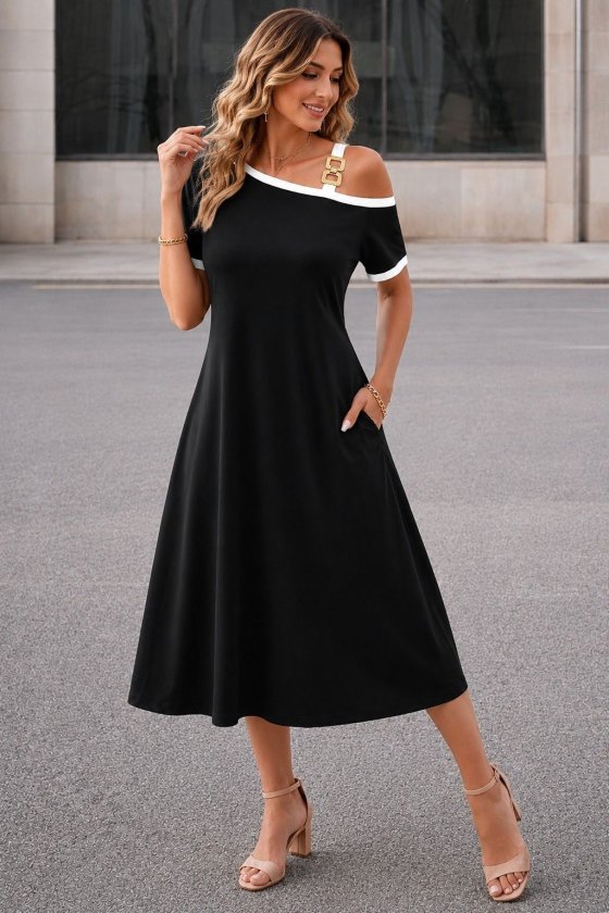 Mamo Siyah Mini Askılı Viskon Elbise - Mamo kadın butik elbise