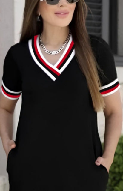 Mamo Kırmızı Mini V Yaka Viskon Elbise - Mamo kadın butik elbise
