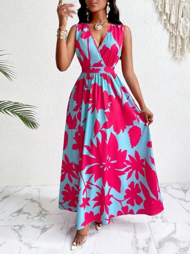 Mamo Pembe Uzun Askılı Kruvaze Elbise - Mamo kadın butik elbise