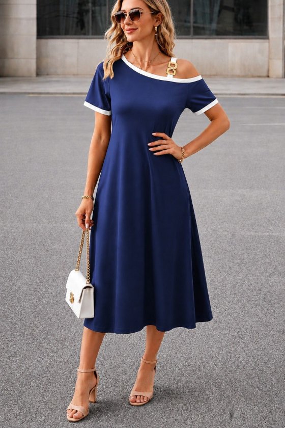 Mamo Lacivert Mini Askılı Viskon Elbise - Mamo kadın butik elbise