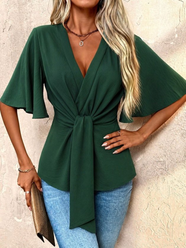 Mamo Yeşil Kruvaze Bluz - Mamo kadın butik bluz