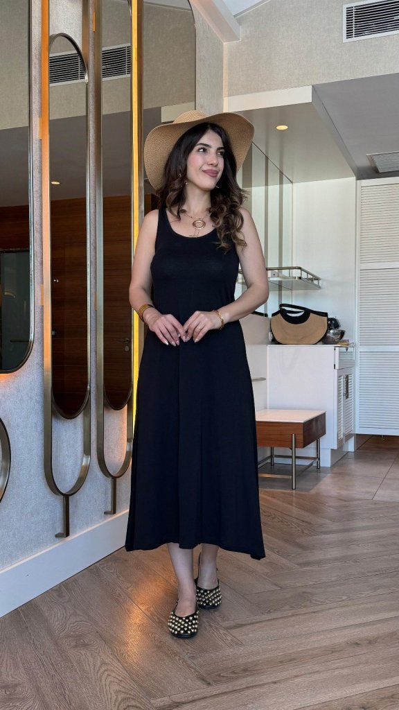 Mamo Siyah Askılı Viskon Elbise - Mamo kadın butik elbise