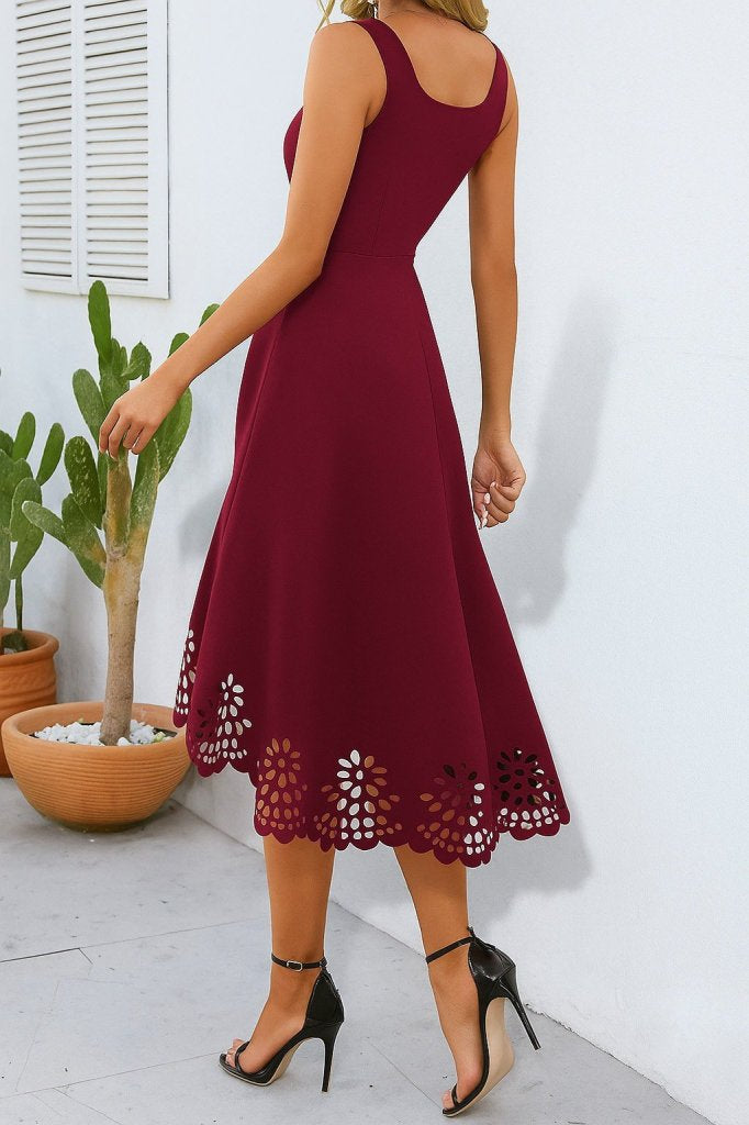 Mamo Kırmızı Askılı Sim Detaylı Desenli Elbise - Mamo kadın butik elbise