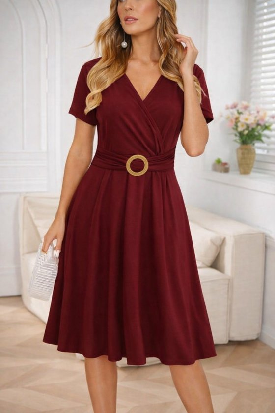 Mamo Bordo Mini Kruvaze Viskon Elbise - Mamo kadın butik elbise