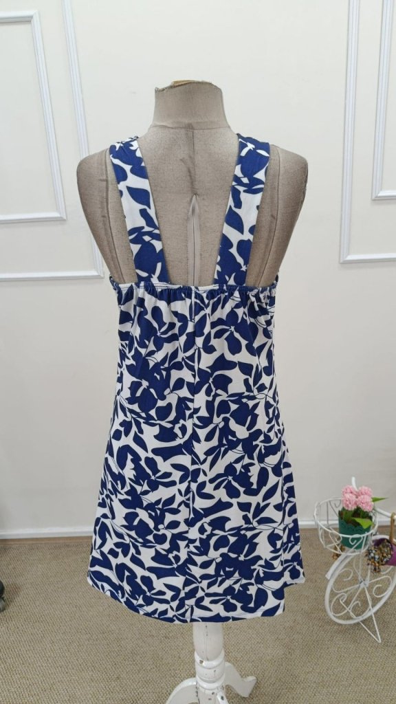 Mamo Mavi Mini Desenli Elbise - Mamo kadın butik elbise