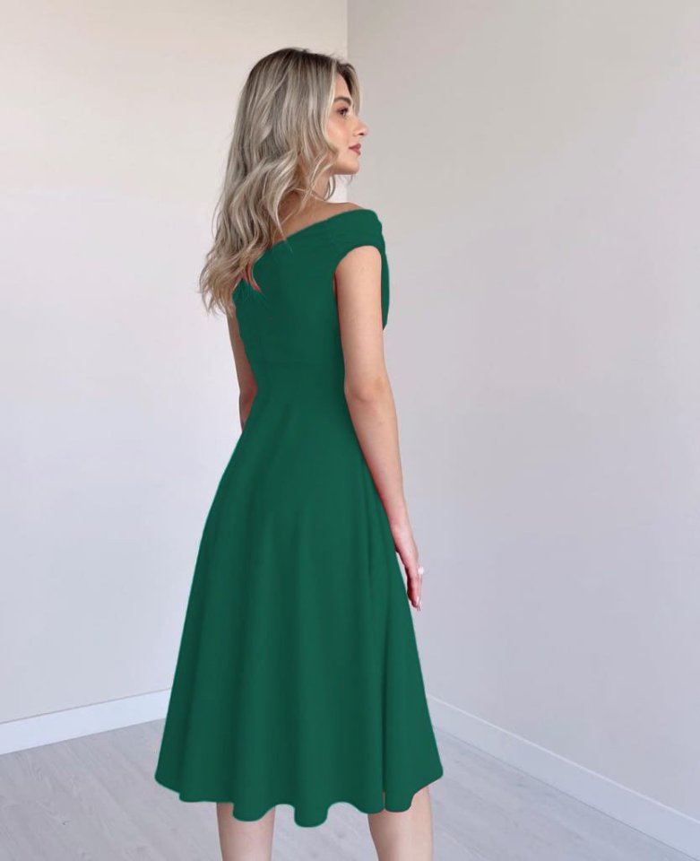 Mamo Yeşil Mini Kruvaze Krep Elbise - Mamo kadın butik elbise