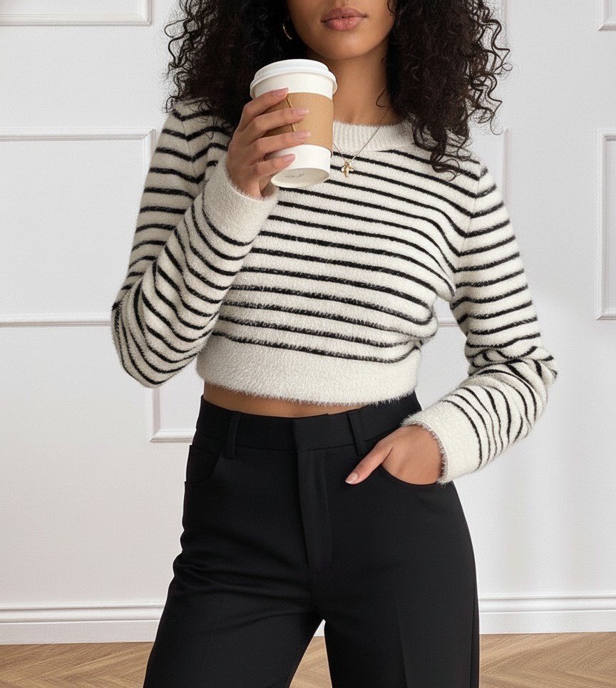 Mamo Beyaz Triko Crop Bluz - Mamo kadın butik bluz