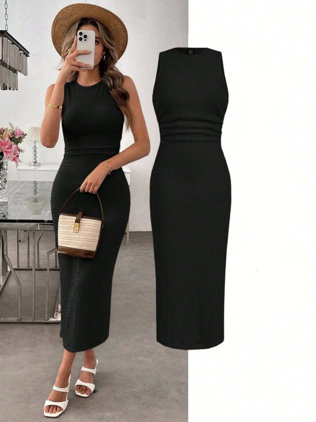 Mamo Siyah Uzun Askılı Elbise - Mamo kadın butik elbise
