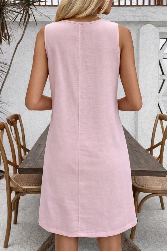 Mamo Pudra Mini Askılı Desenli Elbise - Mamo kadın butik elbise
