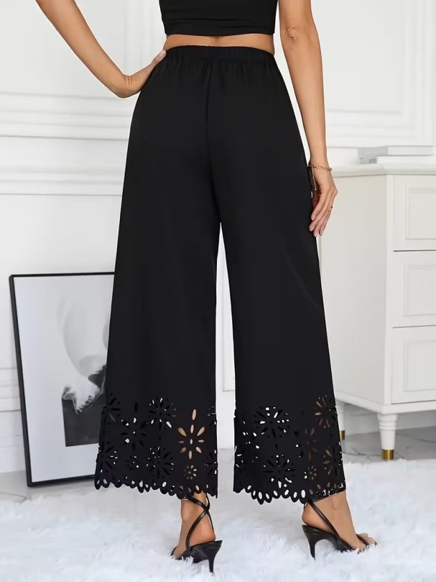 Mamo Siyah Sim Detaylı Desenli Krep Pantolon - Mamo kadın butik alt giyim