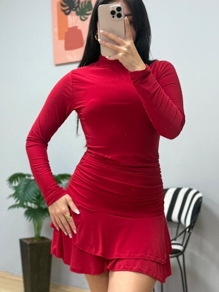 Mamo Kırmızı Mini Fırfır Detaylı Elbise - Mamo kadın butik elbise